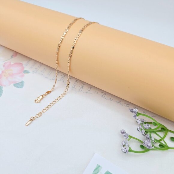 Rose Gold Chain Necklace with Polished Flat Links - 45+5cm Adjustable, XPNL0046 - Picture 8 of 12